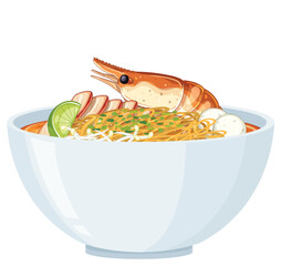 Shrimp Noodle Soup in White Ceramic Bowl