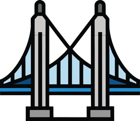 Suspension bridge flat design illustration for transportation and infrastructure isolated on transparent background