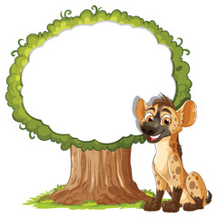 Cartoon Hyena Sitting Beside Tree With Blank Sign