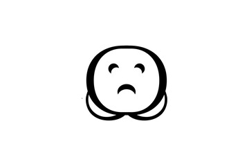 Minimalist Black Sad Face Emoji Icon Vector: Abstract Geometric Monogram Design