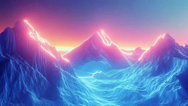 Glowing neon mountains alien landscape digital fantasy art