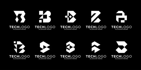 Abstract logo collection with letter B. Geometric abstract logo icon vector isolated on black background.