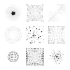Abstract Halftone Pattern Set: Geometric Dots, Grunge Texture, and Digital Distortion Graphics