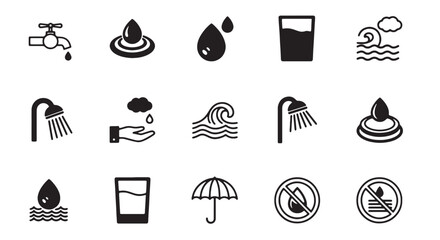 Set of water icons simple flat vector design elements for web and mobile apps isolated on white back