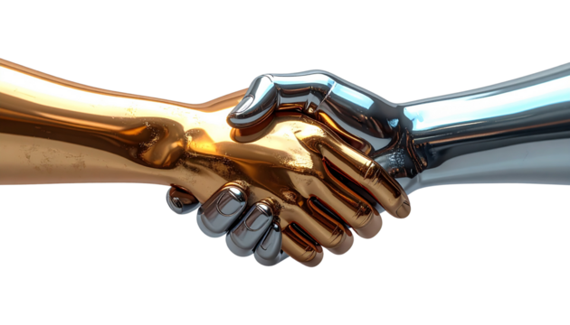 Handshake icon made with metallic finish — partnership and teamwork concept PNG. - Powered by Adobe