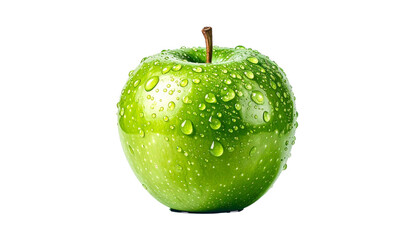 Fresh green apple with water droplets — health and nutrition PNG.