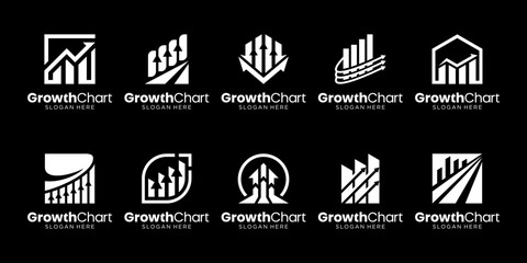 Set of financial growth logo design inspiration. Geometric abstract logo icon vector isolated on black background.