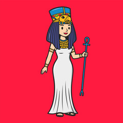 Beautiful Egypt Queen (Cleopatra/Nefertiti) portrait vector illustration or icon. Ancient royalty asset.