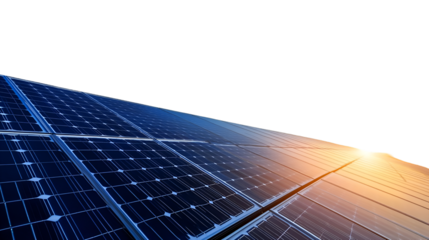Close up of solar panel with sun flare, showcasing renewable energy and sustainable technology