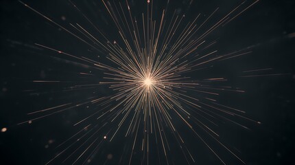 Abstract explosion of golden particles and light trails on dark background