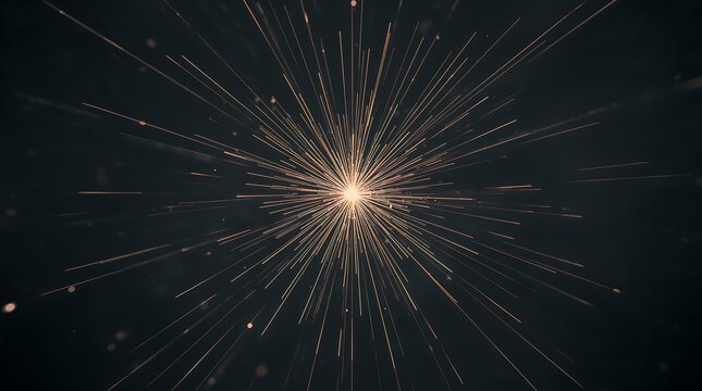 Abstract explosion of golden particles and light trails on dark background