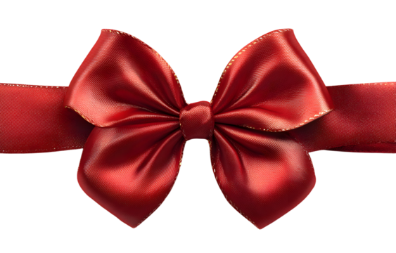 Shiny red satin ribbon on white background. Vector red bow and ribbon
