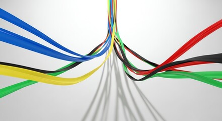 Colorful ribbons converging in a dynamic abstract design