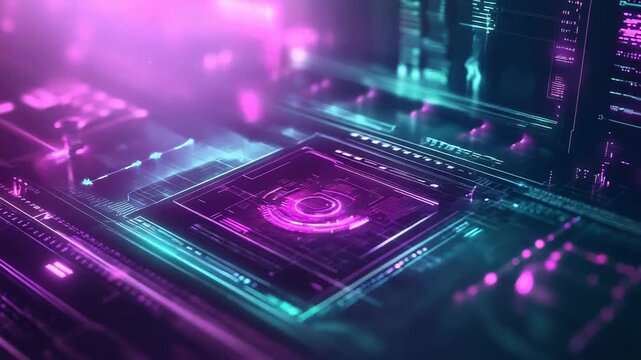 Digital circuit board processing data with abstract glowing lines - Powered by Adobe