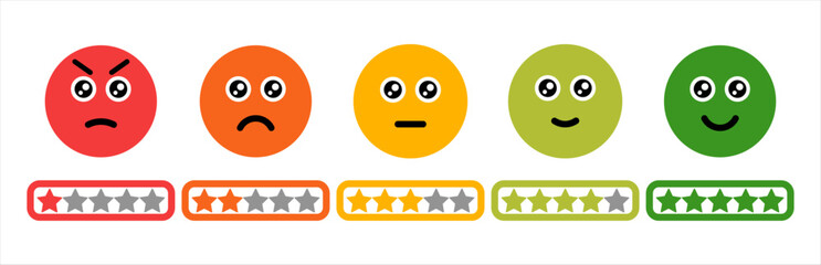 Circle Emoji with Heart Rating Feedback Scale Vector Illustration