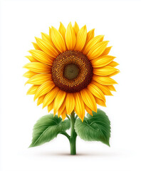 Obraz premium A yellow sunflower with a green stem and leaf. The flower is the main focus of the image, and it is drawn in a stylized way. The bright yellow color of the flower and the green stem