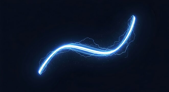 Blue energy wave with glowing particles on dark background abstract concept