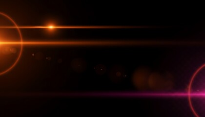 Abstract lens flare effect with orange and pink light on black background