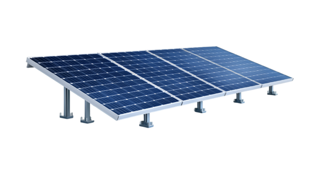 Solar panel array on transparent background, converting sunlight into electricity for a cleaner and greener environment