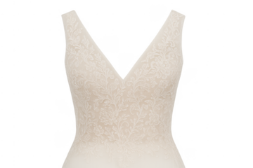 White lace wedding dress with v-neckline