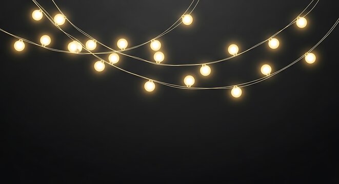 Festive string lights glowing on a dark background create a warm atmosphere