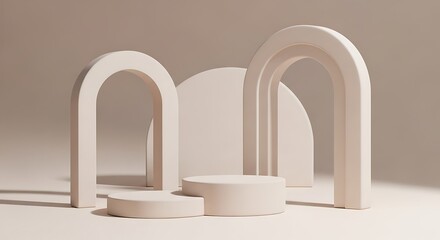 Minimalist podium scene with arches and platform for product presentation