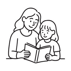 Cozy reading time with mom and daughter, sharing stories and creating memories together with a book, a heartfelt family moment in monochrome
