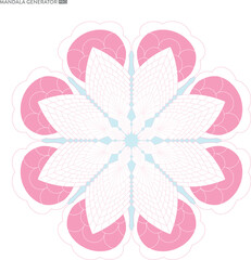 Fototapeta premium Delicate pink and white mandala design radiating with geometric symmetry for relaxation and spiritual inspiration featuring a soothing light blue center