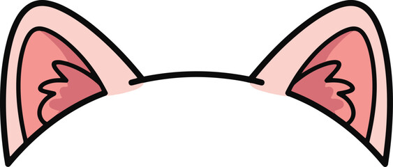 A cute, hand-drawn style vector illustration of a pair of triangular animal or cat ears connected by a simple arc, featuring pink insides and a bold black outline.