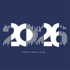 2026 New Year Number Design. 2026 time line chart bar vibrant typography logo design concept. Modern negative space set of numbers with deep dark navy blue and white vector illustration.ai © simbos