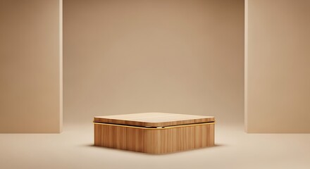 Wooden podium with geometric pattern for product display
