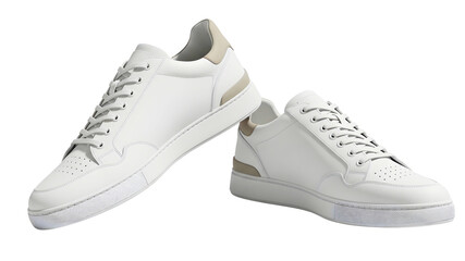 Pair of stylish white leather sneakers showcasing modern design on transparent background