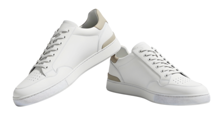 Pair of stylish white leather sneakers showcasing modern design on transparent background