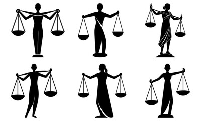 Silhouettes of figures holding scales representing balance and justice theme