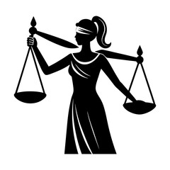 Silhouette of lady justice with scales of justice in her hands in black and white