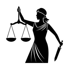 Silhouette of lady justice holding scales and sword symbolizing law and order