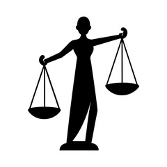 Silhouette of lady justice holding scales representing law and fairness concept