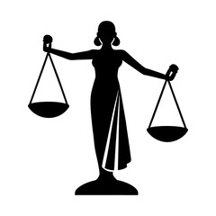 Silhouette of lady justice statue holding scales of justice in both hands up high