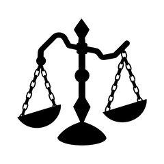 Illustration of a black scales of justice with chains on a white background