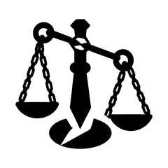 Illustration of a broken scales of justice with chains and balancing beam design