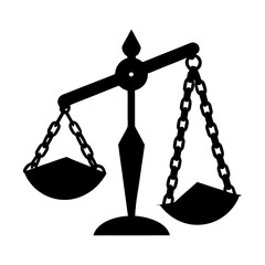 Illustration of a balance scale with two pans hanging from chains in black color