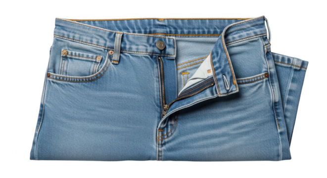 Light Blue Denim Jeans With Unzipped Fly Isolated On Black