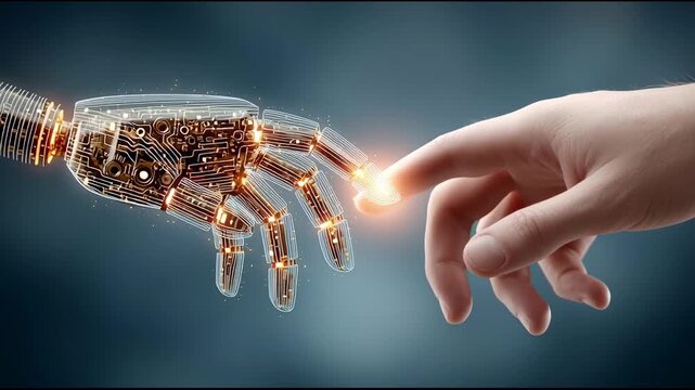 Human fingertip meets glowing robotic touch