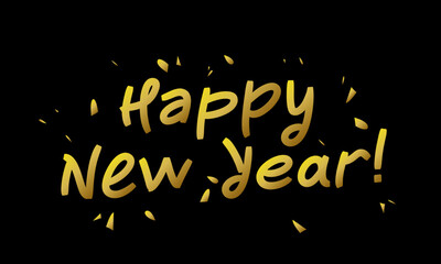 Cool golden lettering on a black background - Happy New Year! Holiday greeting card. A vector element for the design