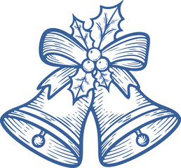 Christmas bells with mistletoe and a bow engraving cutout isolated xmas decoration