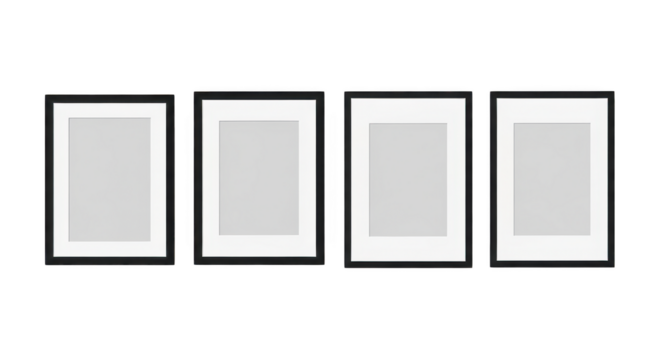 Four Empty Black Picture Frames With White Mats Mockup