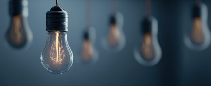 The Light Bulb Hanging in a Moody Industrial Vintage Interior with Warm Glowing Filament