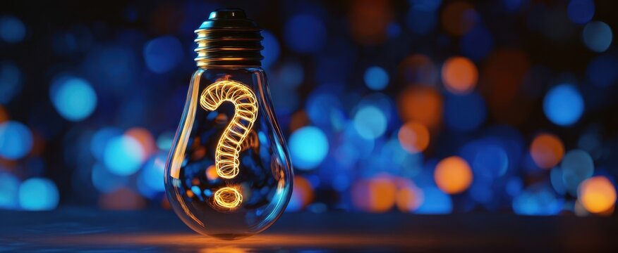 The Lightbulb with a Glowing Question Mark Filament Symbolizing Creative Thinking and Innovation - Powered by Adobe