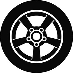 Black silhouette of a car wheel and tire on a white background automotive vehicle