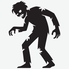 Silhouette of a menacing zombie with tattered clothes and glowing eyes